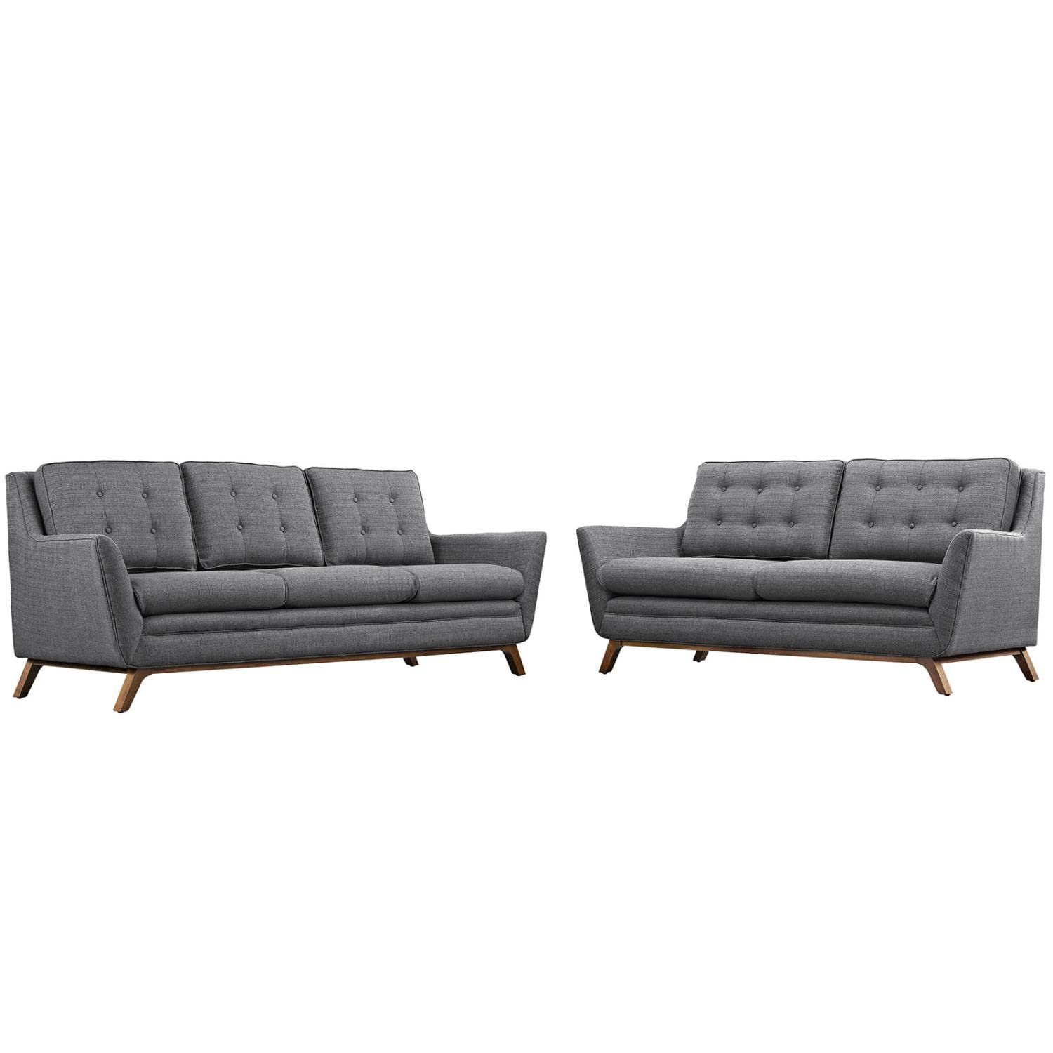 Modway Beguile Mid-Century Modern Sofa Upholstered Fabric With Sofa And Loveseat In Gray